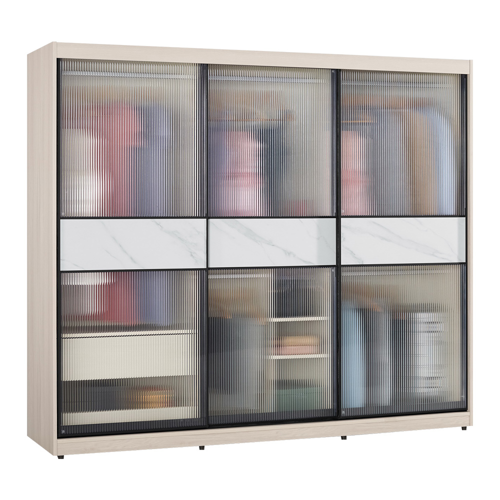 巴拉7.5尺長虹玻璃推門/拉門衣櫃(五吊桿+一抽+三格)