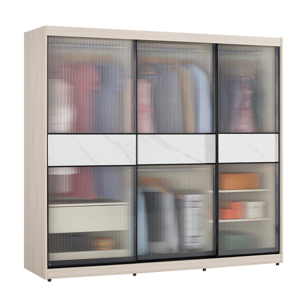 巴拉7尺長虹玻璃推門/拉門衣櫃(四吊桿+一抽+三格)