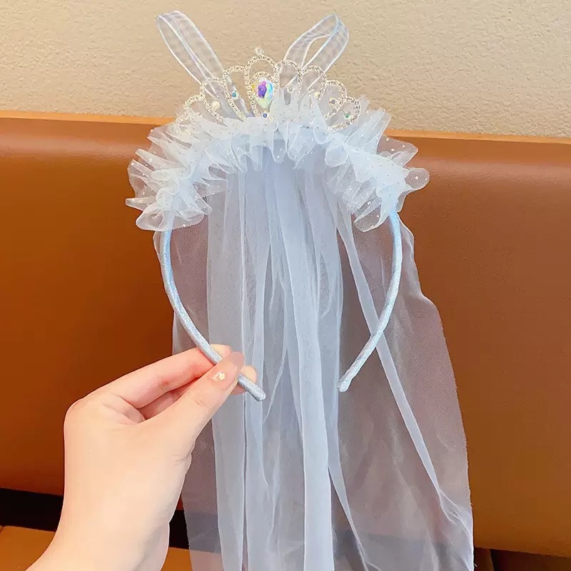 BYB04HA070BL   粉藍色鑽石皇冠紗紗頭箍