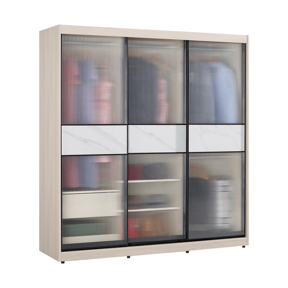 巴拉6尺長虹玻璃推門/拉門衣櫃(四吊桿+一抽+三格)