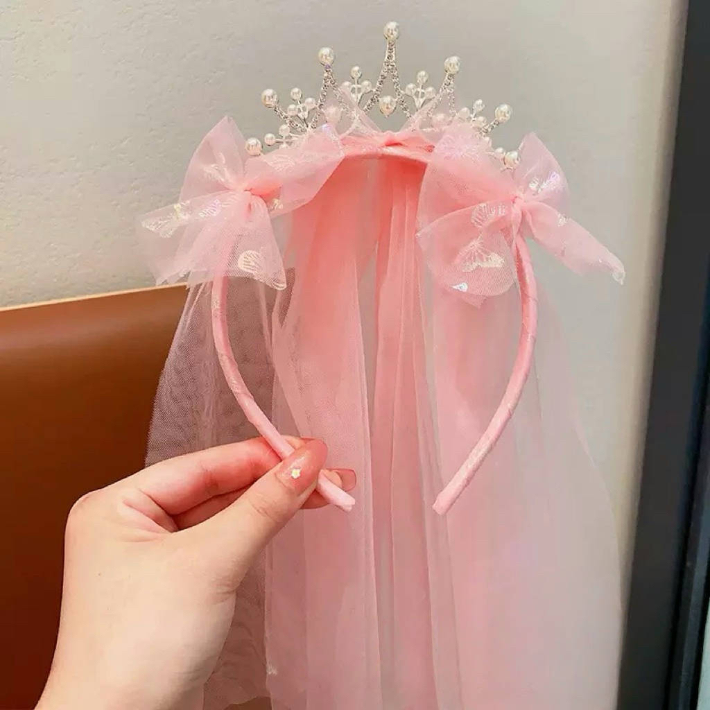 BYB04HA071PK     粉色珍珠皇冠紗紗頭箍