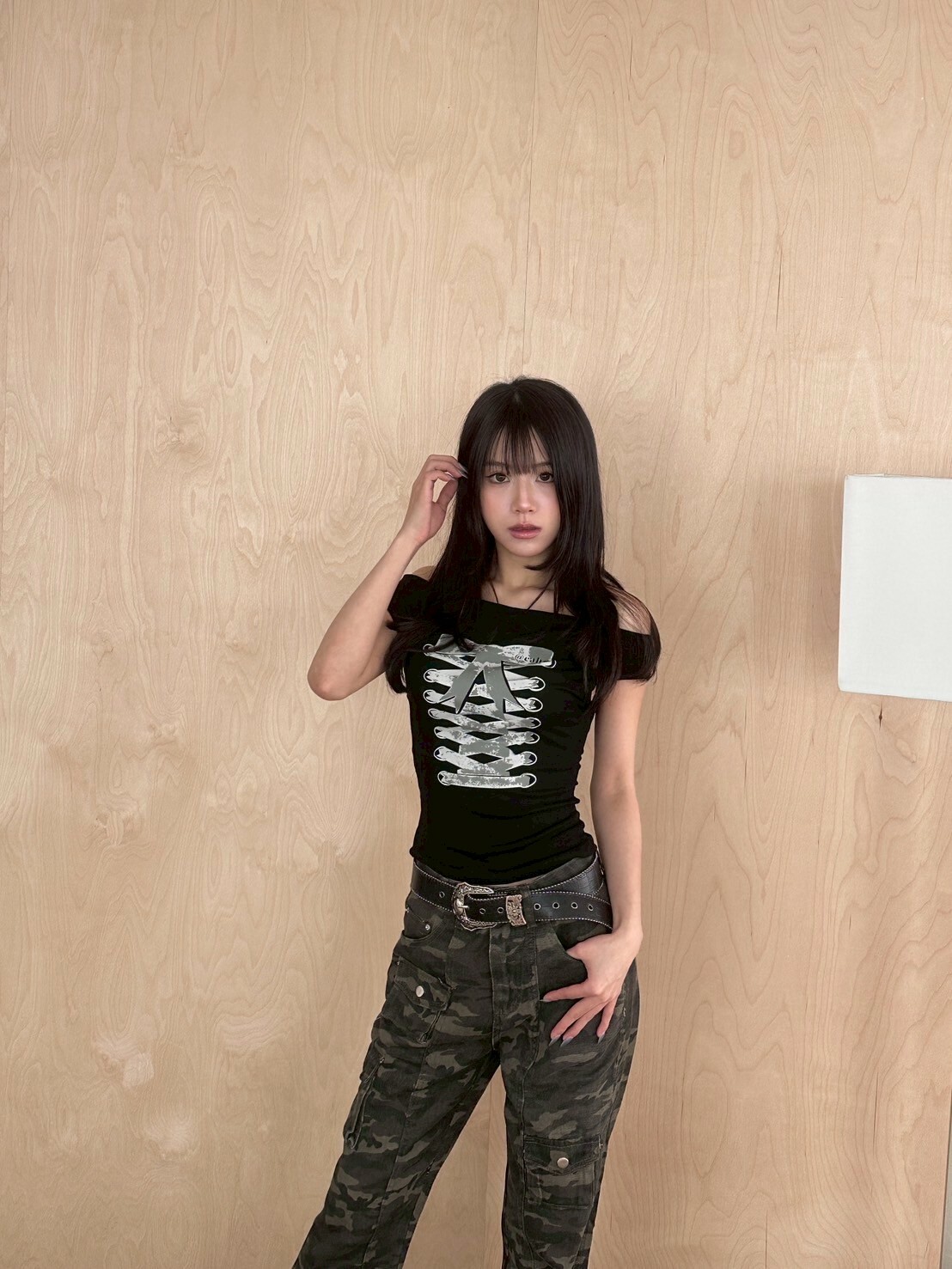 偷偷藏不住🎀綁帶蝴蝶結印花一字領