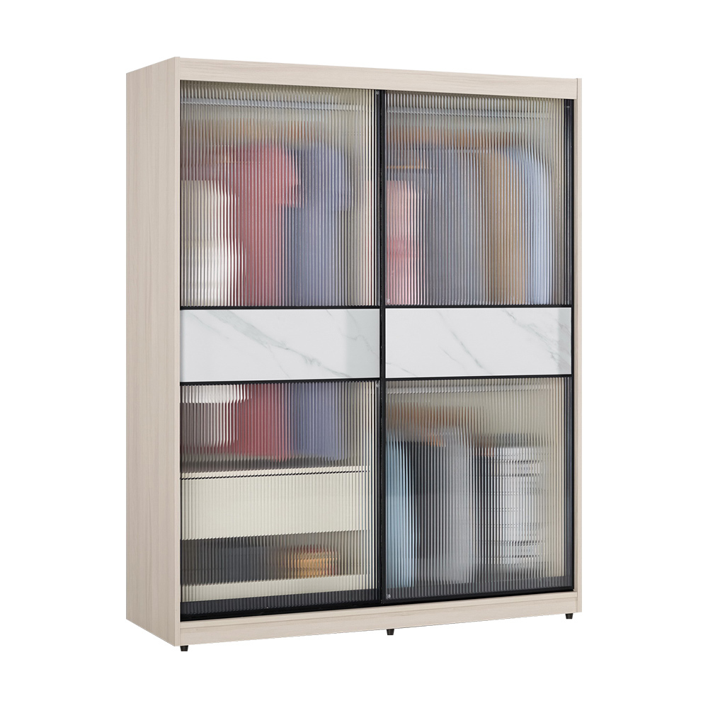 巴拉5尺長虹玻璃推門/拉門衣櫃(三吊桿+一抽)