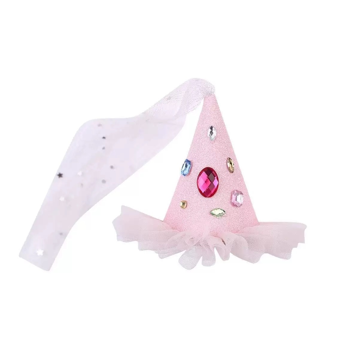 BYB04HA074PK    粉色寶石帽紗紗髮夾