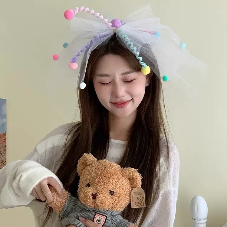 BYB04HA075AC   彩色波波大蝴蝶結紗紗髮夾