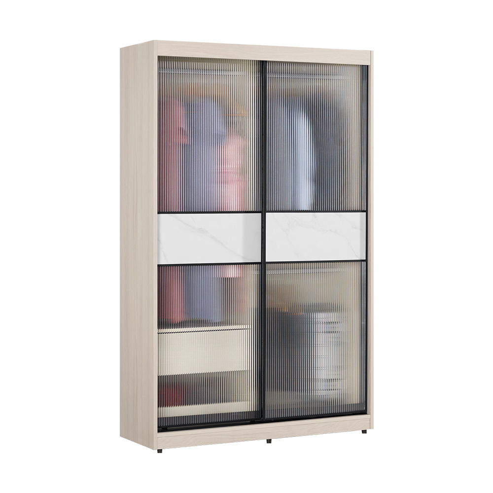 巴拉4尺長虹玻璃推門/拉門衣櫃(三吊桿+一抽)