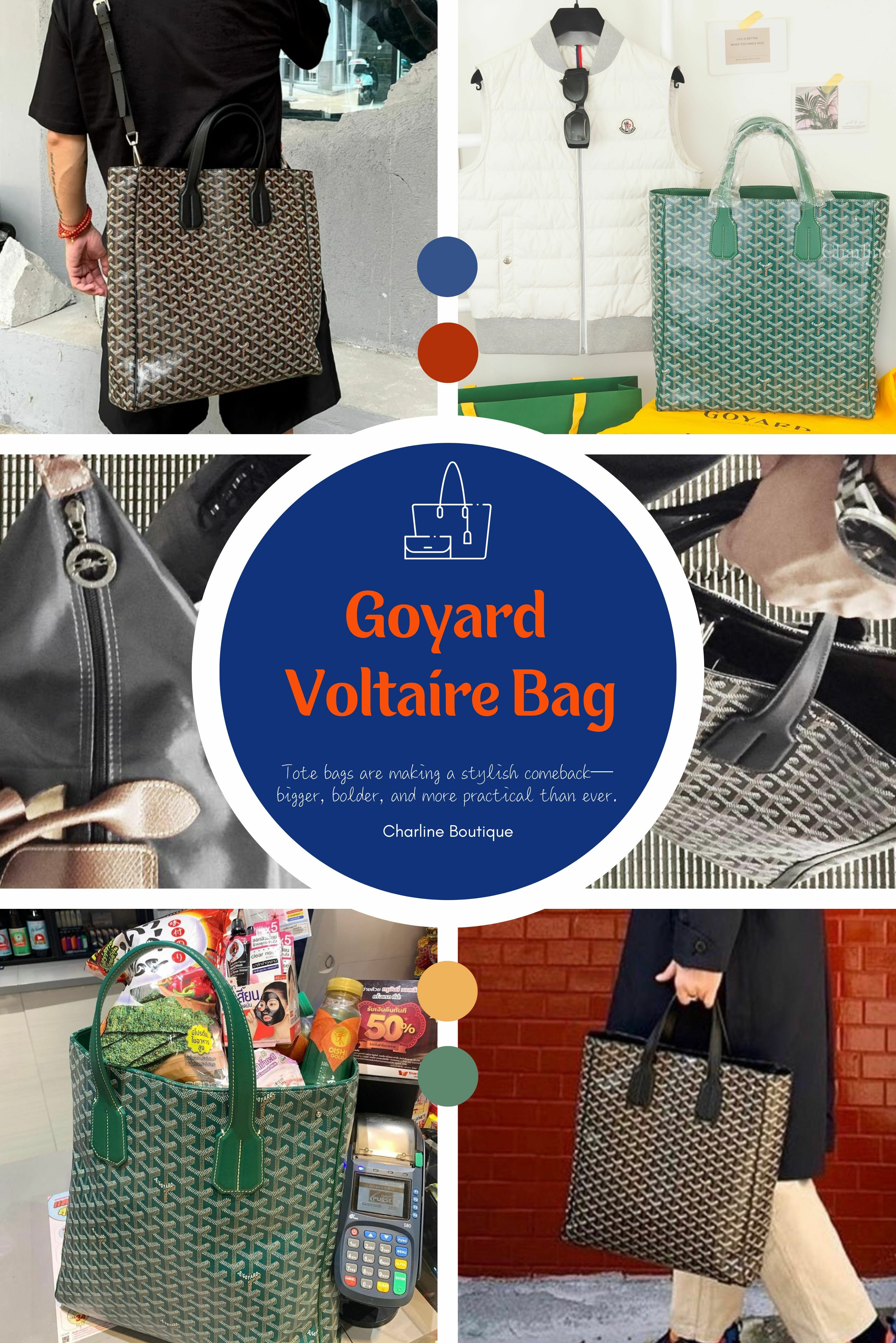 【八、Voltaire Bag——中性專屬，方正硬挺】 Goyard 對中性人士同樣照顧周到，Voltaire Bag雖然在品牌分類上是為男生量身打造的大容量托特包。但現今也有很多中性的女生喜愛這一款，Voltaire Bag尺寸為 38x11.5x38.5cm，屬於長方形包型，不僅能裝下文件、筆電、日常雜物。配色低調，以黑、黑咖、灰、深藍、綠五種顏色為主，非常適合商務中性或需要大容量的上班族使用。Voltaire 強調包型硬挺有型，雖然本身沒有附上背帶只能手提，但不要忘了，在Goyard的世界裡自己搭配背帶是該品牌的一大特色，所以當您購買這一款包時，隨手搭配一條背帶，能為您日後的使用上更增添功能性喔！