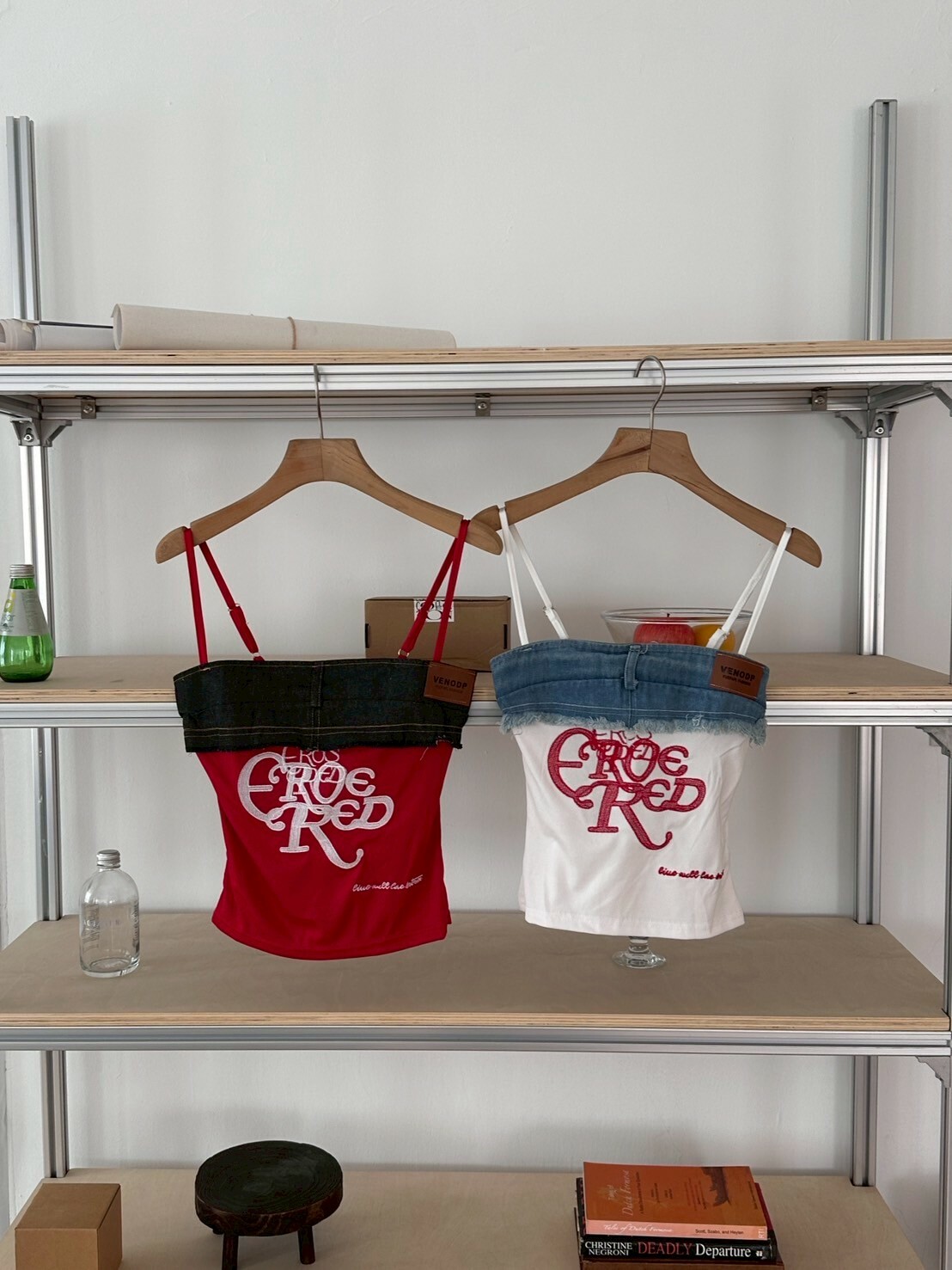 丹寧辣妹 牛仔撞色吊帶上衣2colors