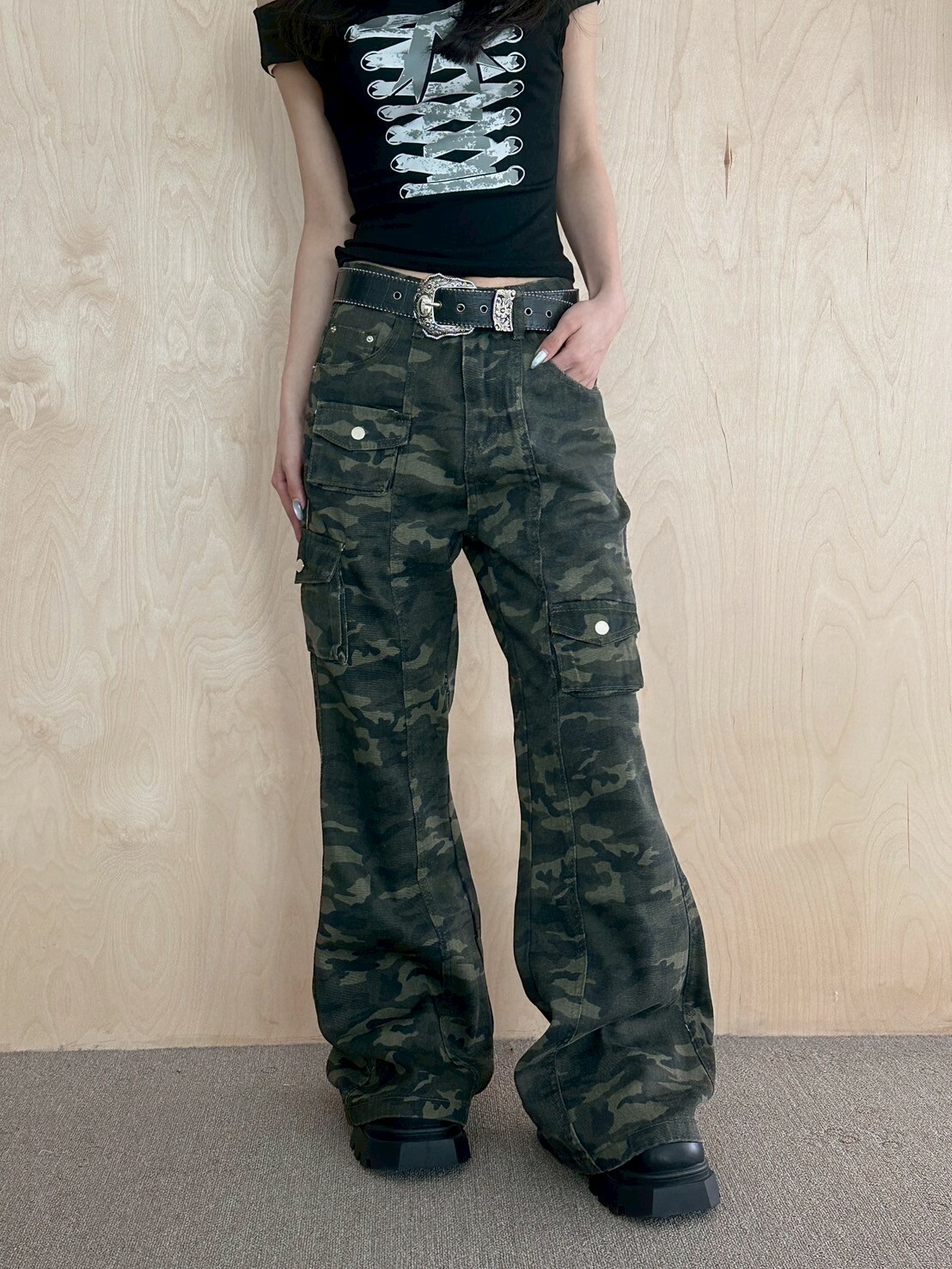 超絕神褲❤️‍🔥迷彩工裝喇叭褲