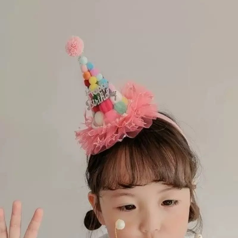 BYB04HA080PK  粉色colourful ball 生日帽頭箍