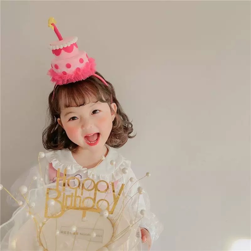 BYB04HA081PK  韓風雙層蛋糕可愛生日帽頭箍