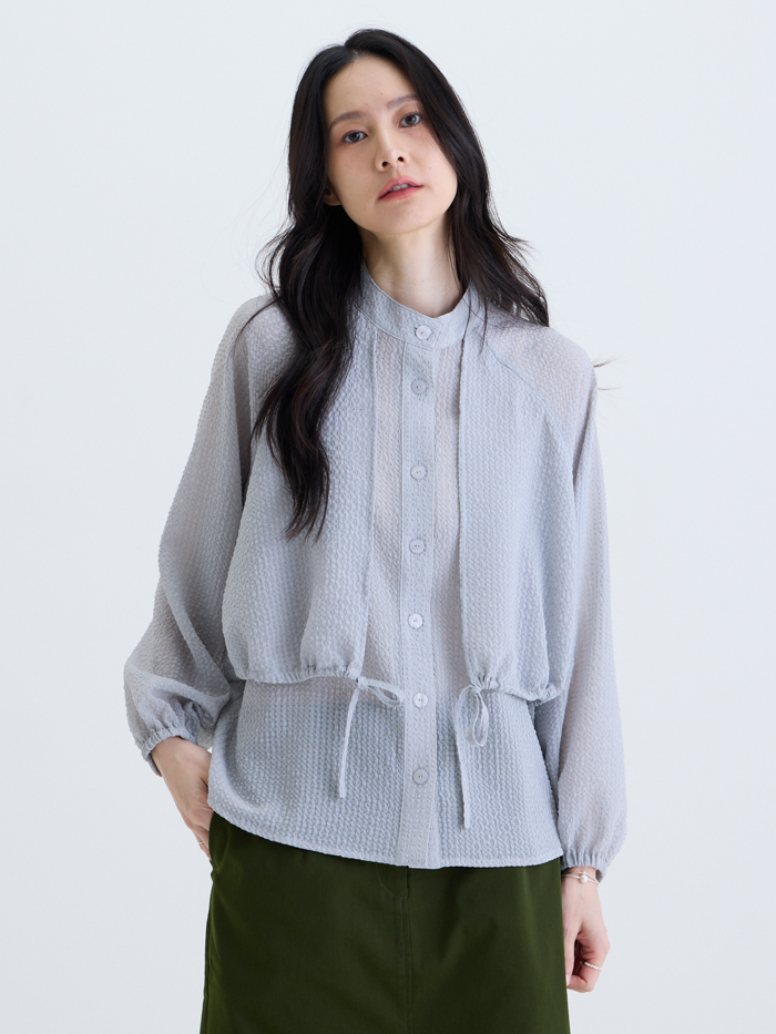 美子雙層開襟抽繩長袖外套-淡月