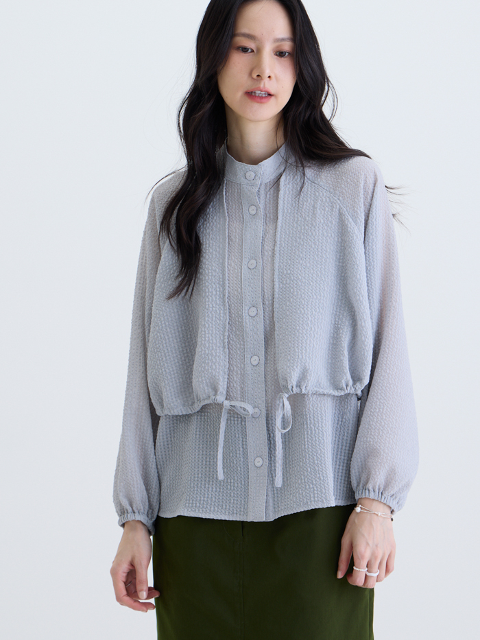 美子雙層開襟抽繩長袖外套-淡月