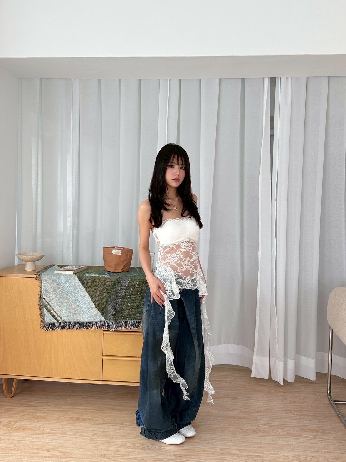 純欲蕾絲飄帶透視抹胸 2colors（帶胸墊）