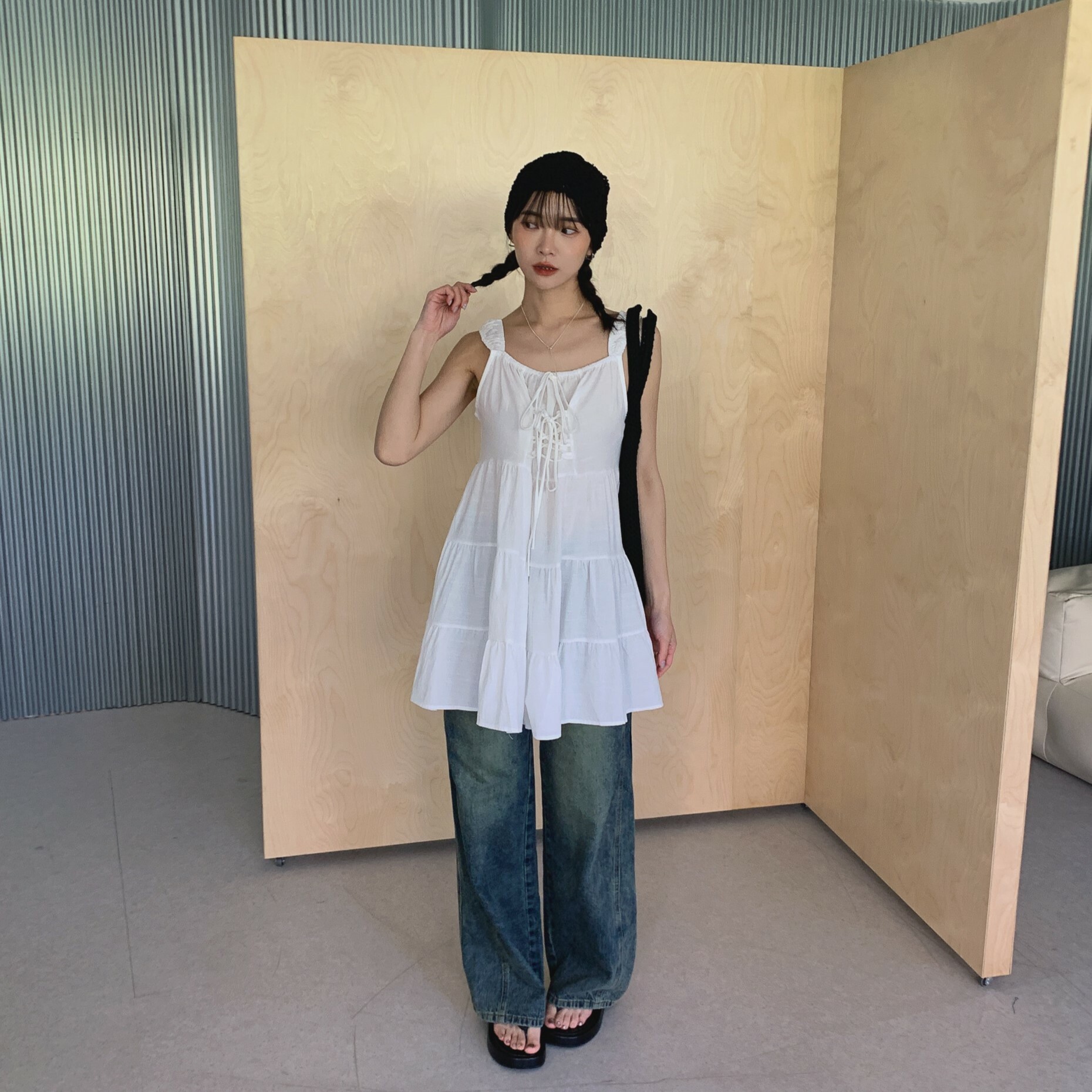 ISA_南法假期 馬甲綁帶絕美棉麻蛋糕短洋_54003