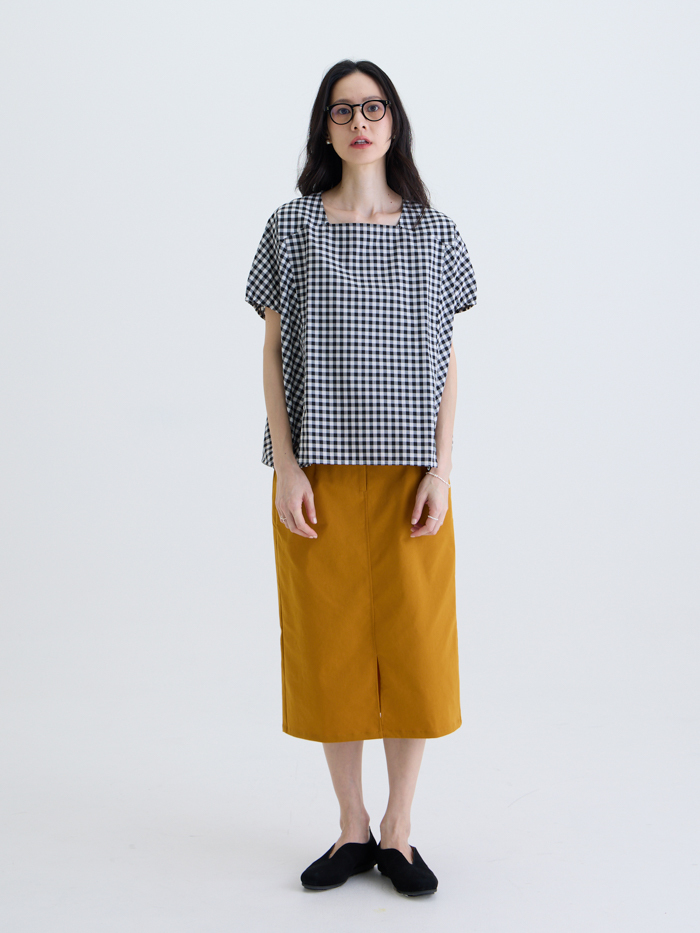 小松格子派對方領上衣-黑白格