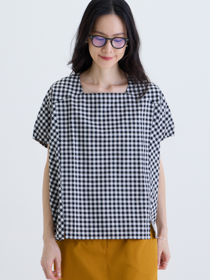 小松格子派對方領上衣-黑白格