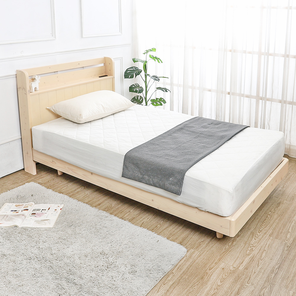 森林家具 艾特書架型漂浮造型實木床架/懸浮式床底/床組-附插座/內縮腳設計(兩色可選)