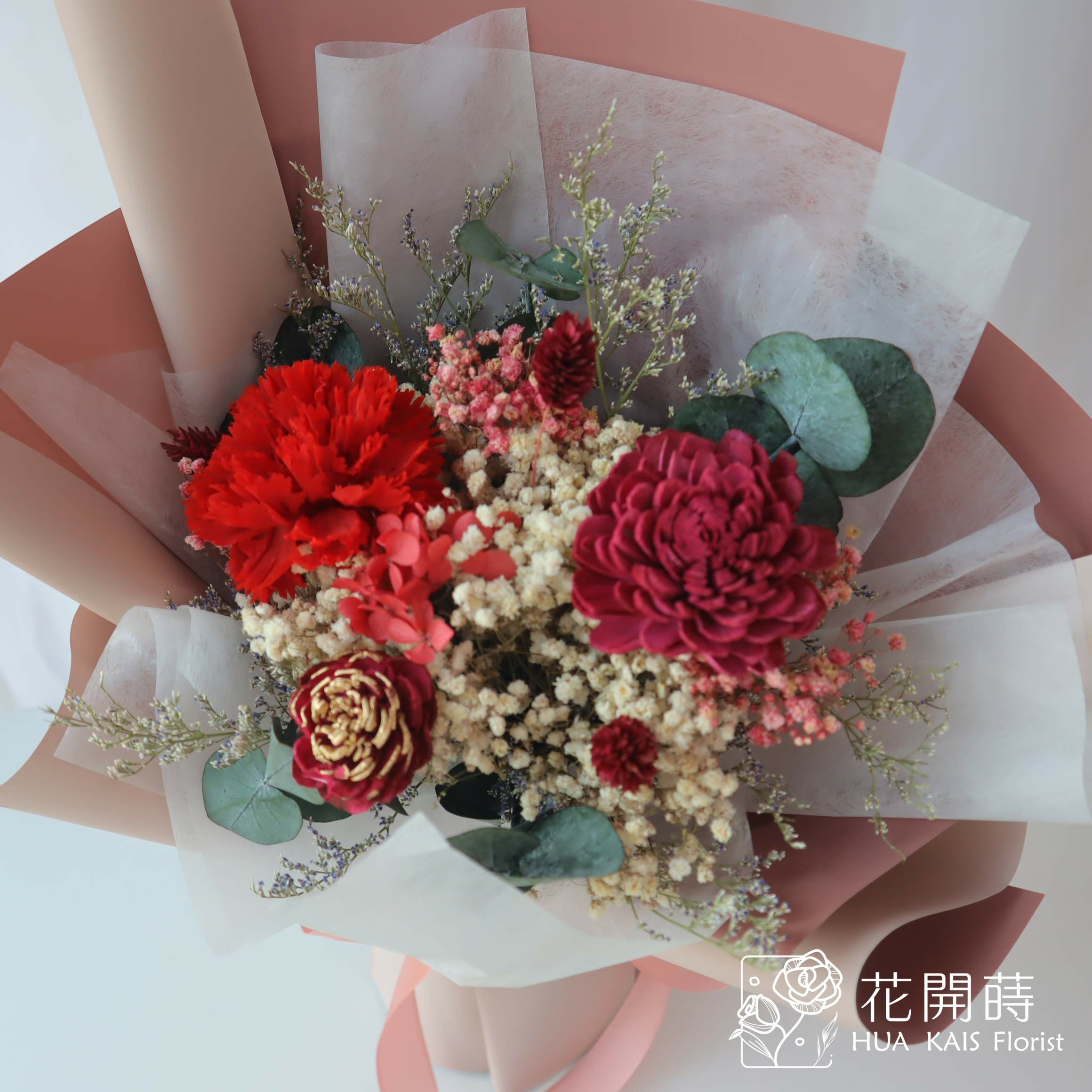 永生花束|紅康乃馨永生花束(M)|中型花束|永生花|乾燥花|母親節花束|告白花束