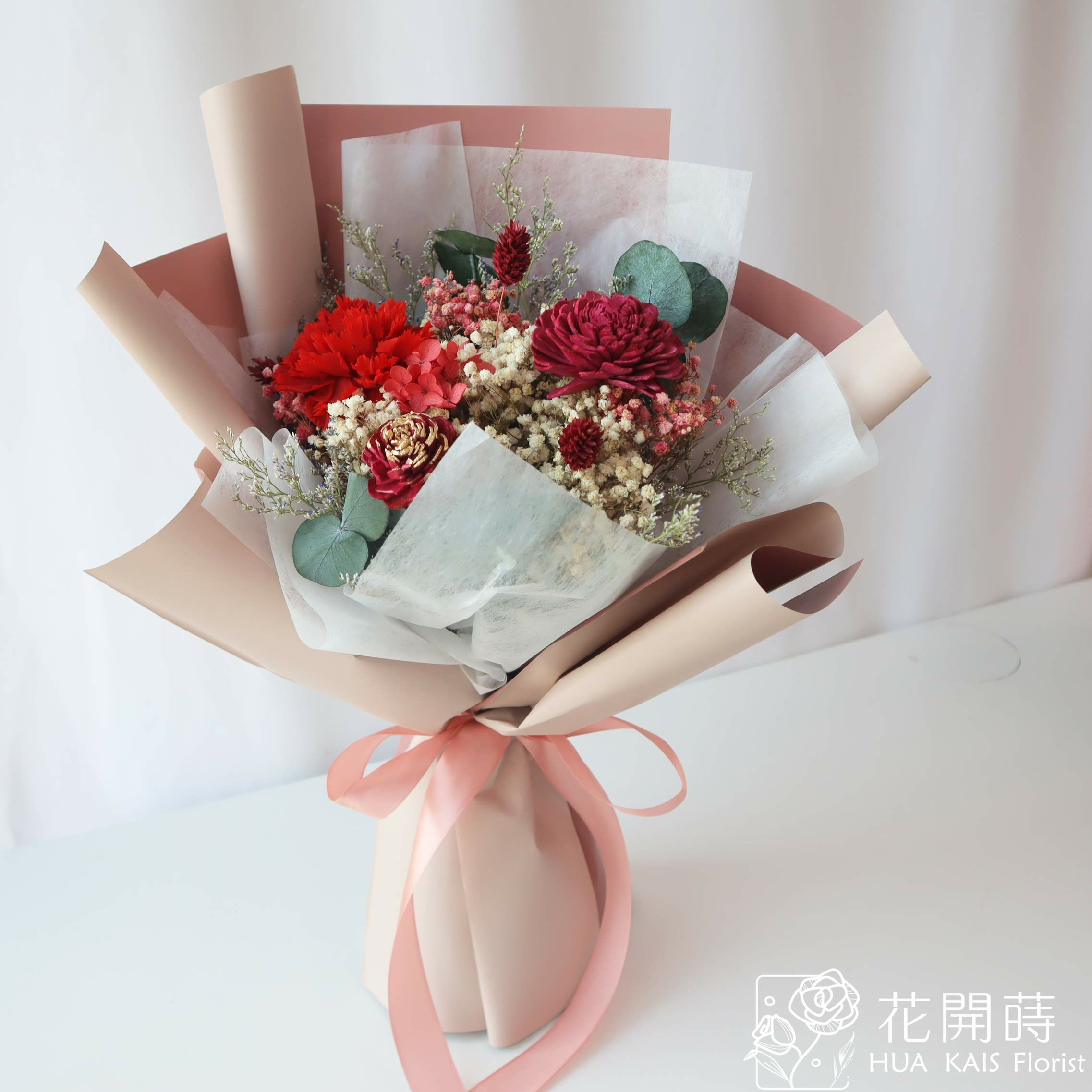 永生花束|紅康乃馨永生花束(M)|中型花束|永生花|乾燥花|母親節花束|告白花束