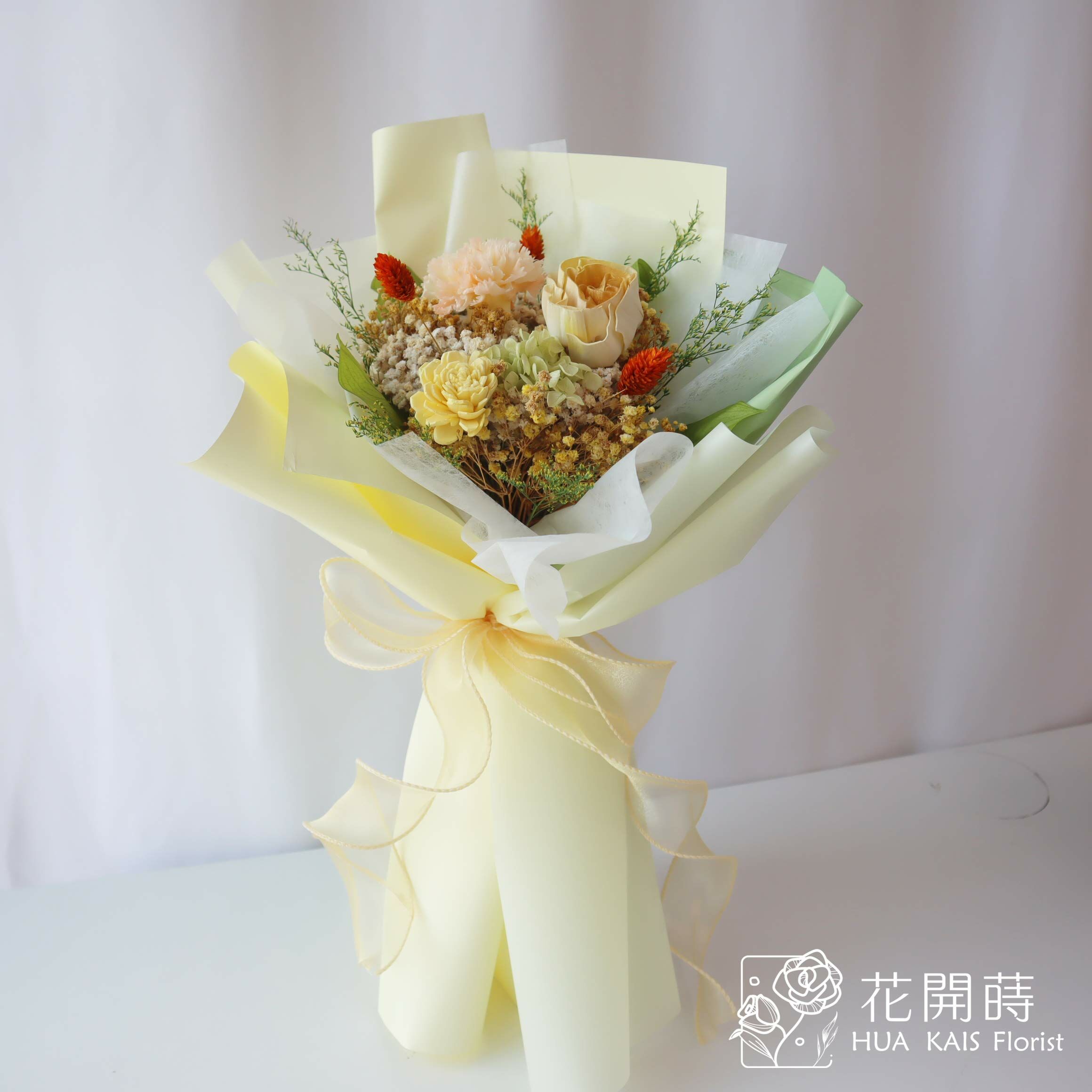 永生花束|黃色康乃馨永生花束(M)|中型花束|永生花|乾燥花|母親節花束|告白花束