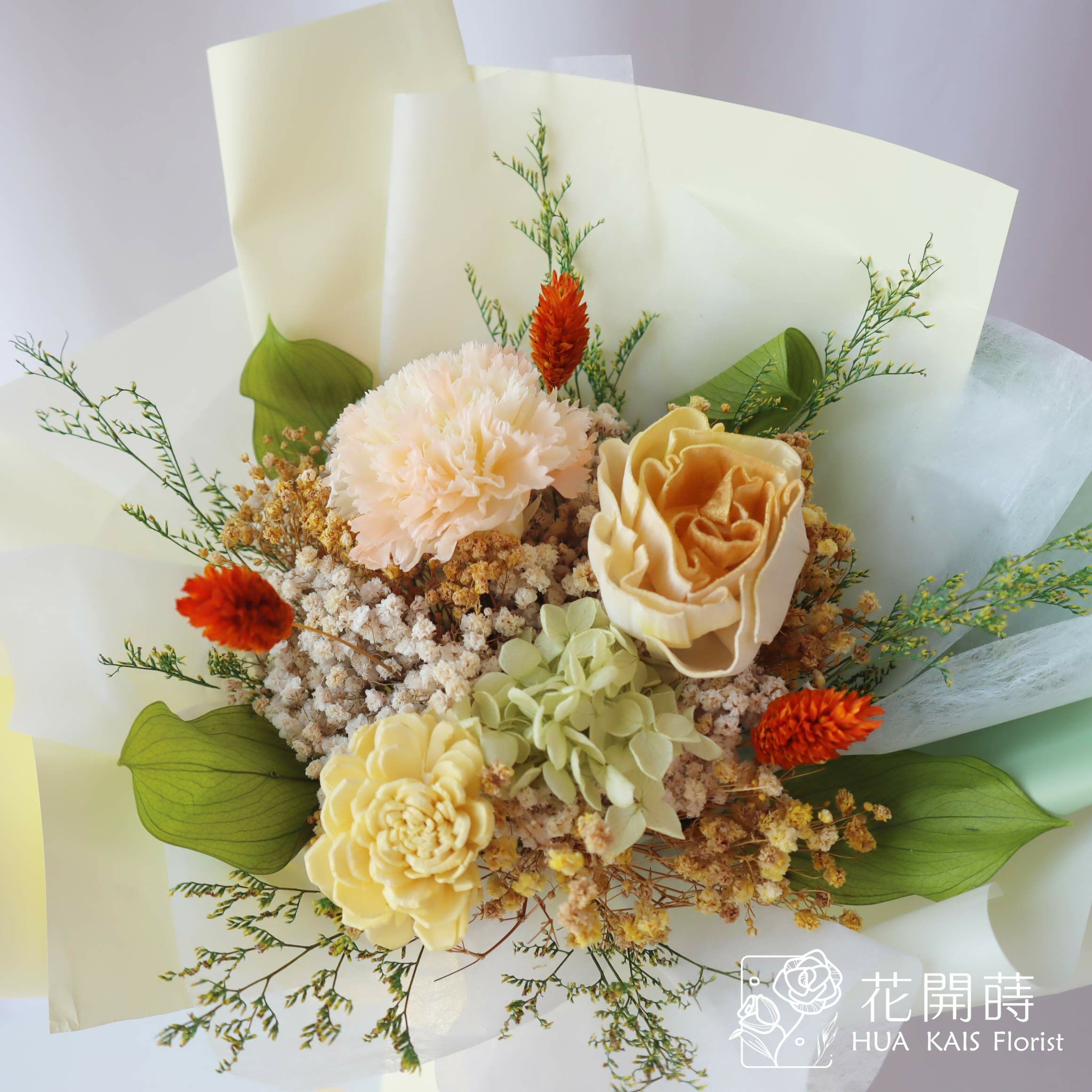 永生花束|黃色康乃馨永生花束(M)|中型花束|永生花|乾燥花|母親節花束|告白花束