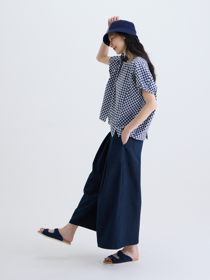 小松格子派對方領上衣-藍白格