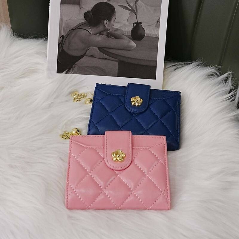 卡夾零錢包 錢包 短夾 零錢包 小花錢包 女用皮夾 菱格短夾 多卡位短夾 折疊錢包  真皮拉鍊錢包 歐美錢包 092