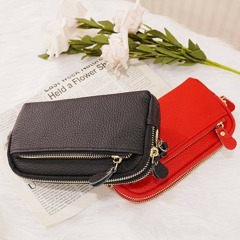 錢包女 新款 皮包 手拿包 手機包 錢包 牛皮錢包 真皮錢包 真皮手拿包 長夾 拉鏈長夾 錢包女 長夾 黑色錢包 056