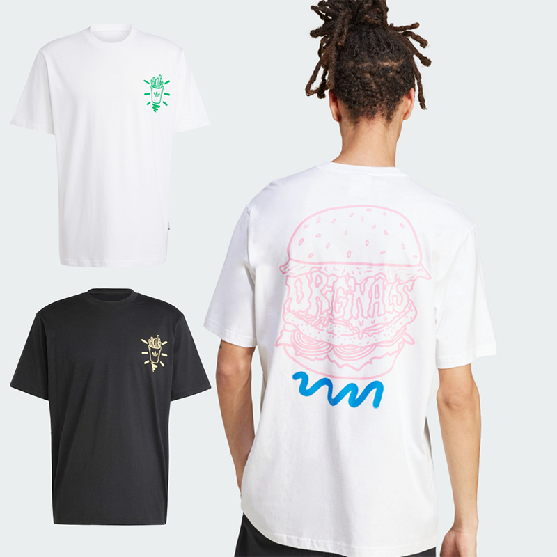 男款 ADIDAS Q12 TS STREET B TEE 黑色 白色 漢堡 薯條 印花 短T 休閒 運動短袖【JP2672】【JD0677】