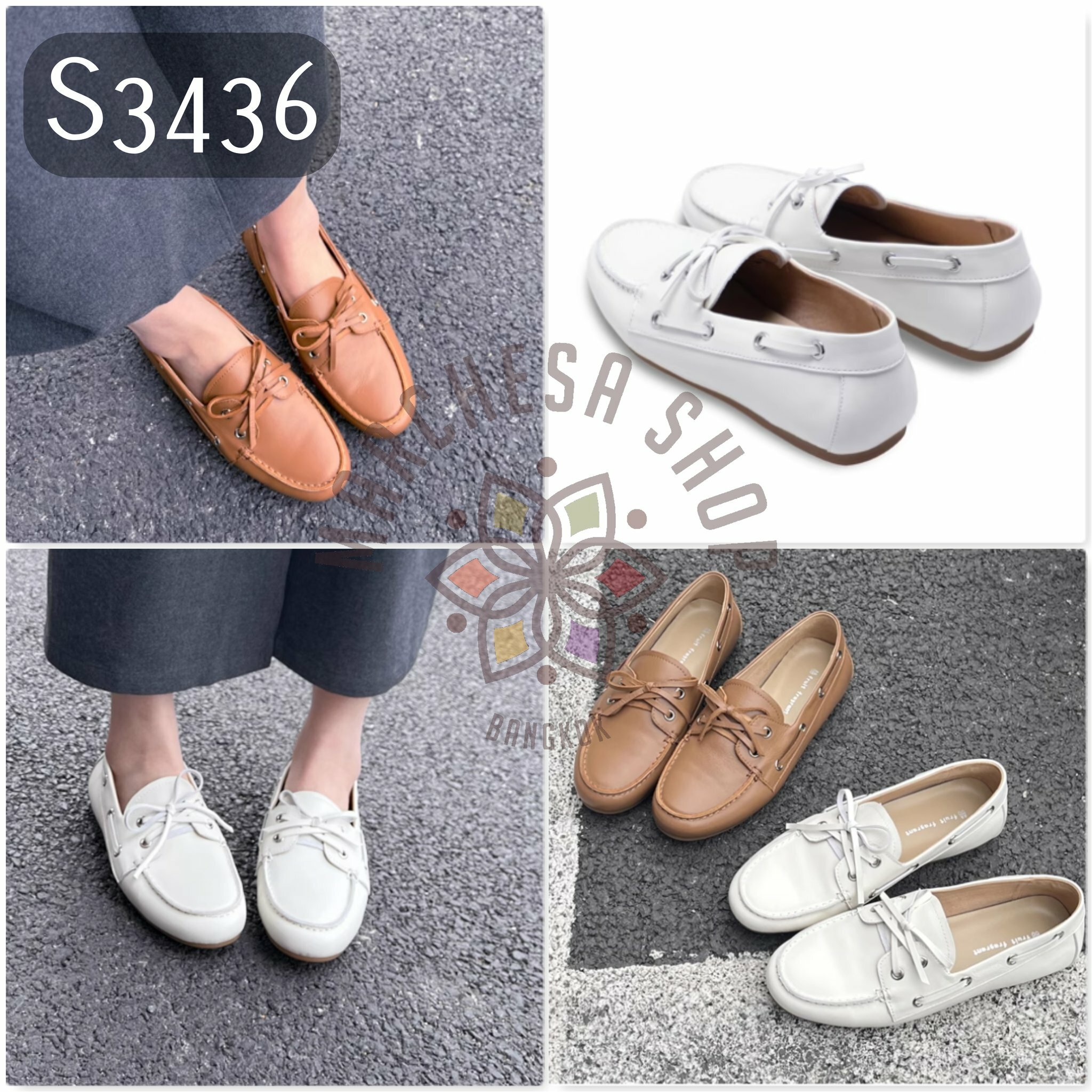 S3436 - 頭層小羊皮綁帶平底樂福鞋