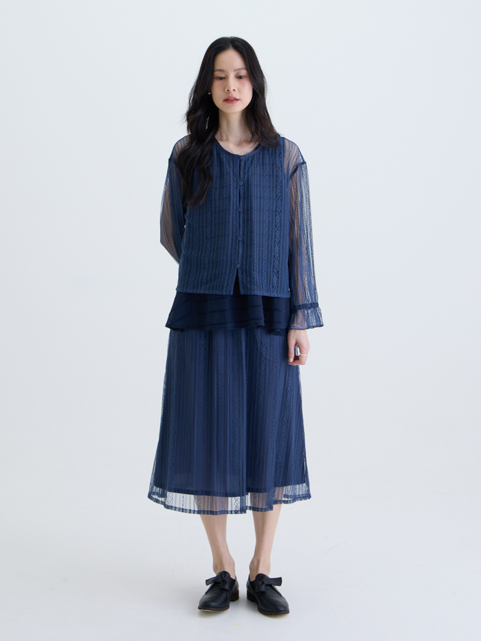 光影蕾絲雙層裙-藏青