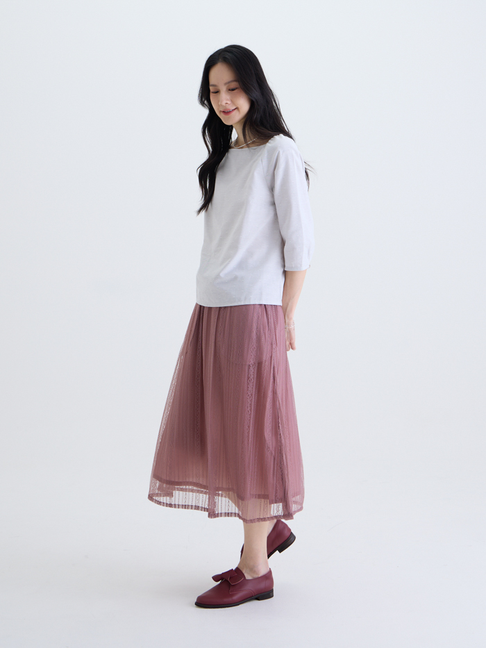 光影蕾絲雙層裙-藕粉