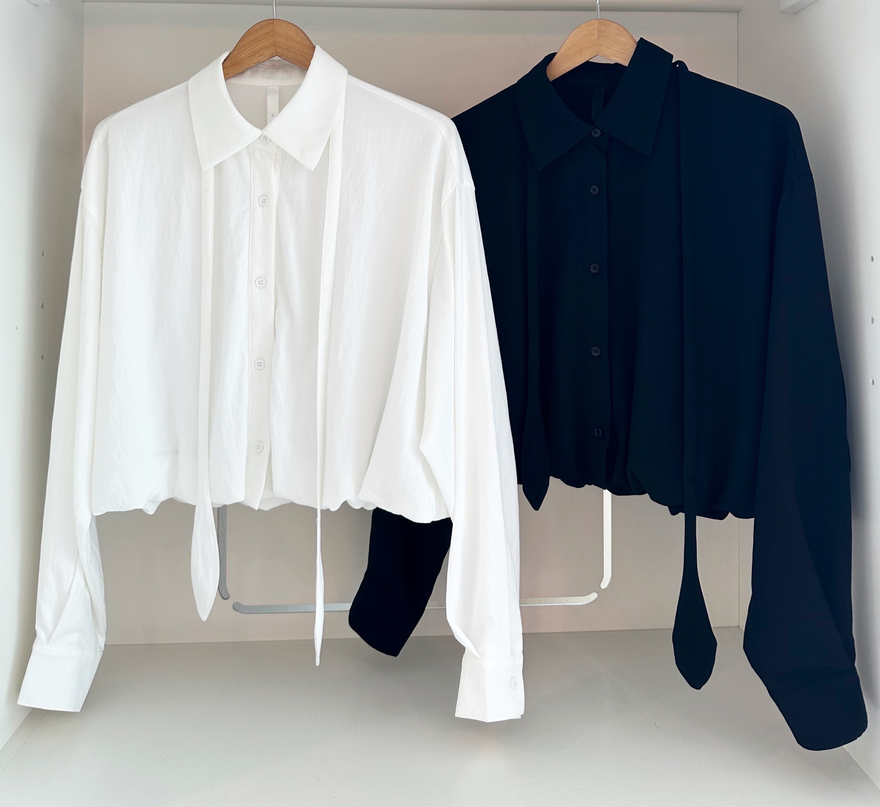 LONG SLEEVE BUBBLE HEM SHORT SHIRT