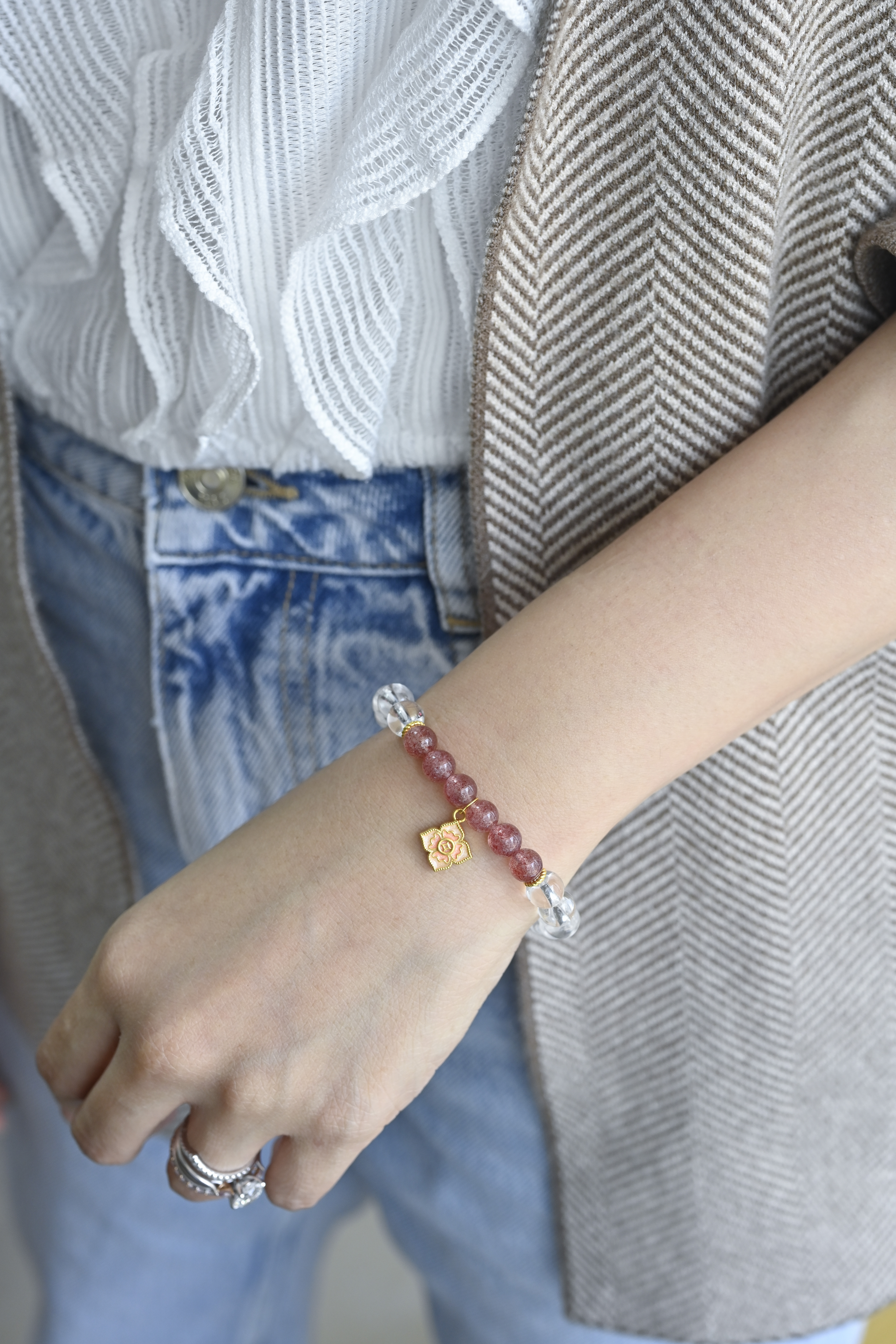 999 Gold Clear Quartz & Strawberry Quartz Bracelet