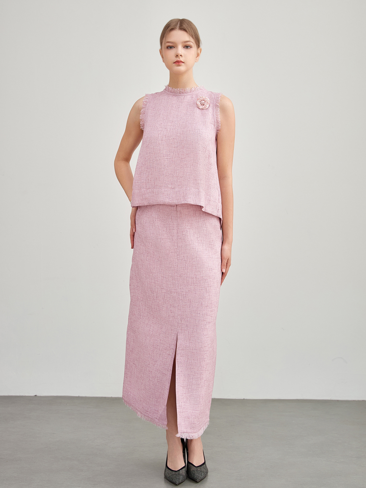 mi-tu編織背心開叉裙套裝