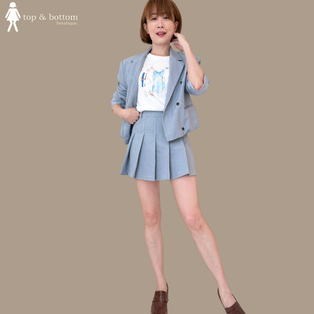 SOFT DENIM PLEATED SHORT ALINE SKIRT