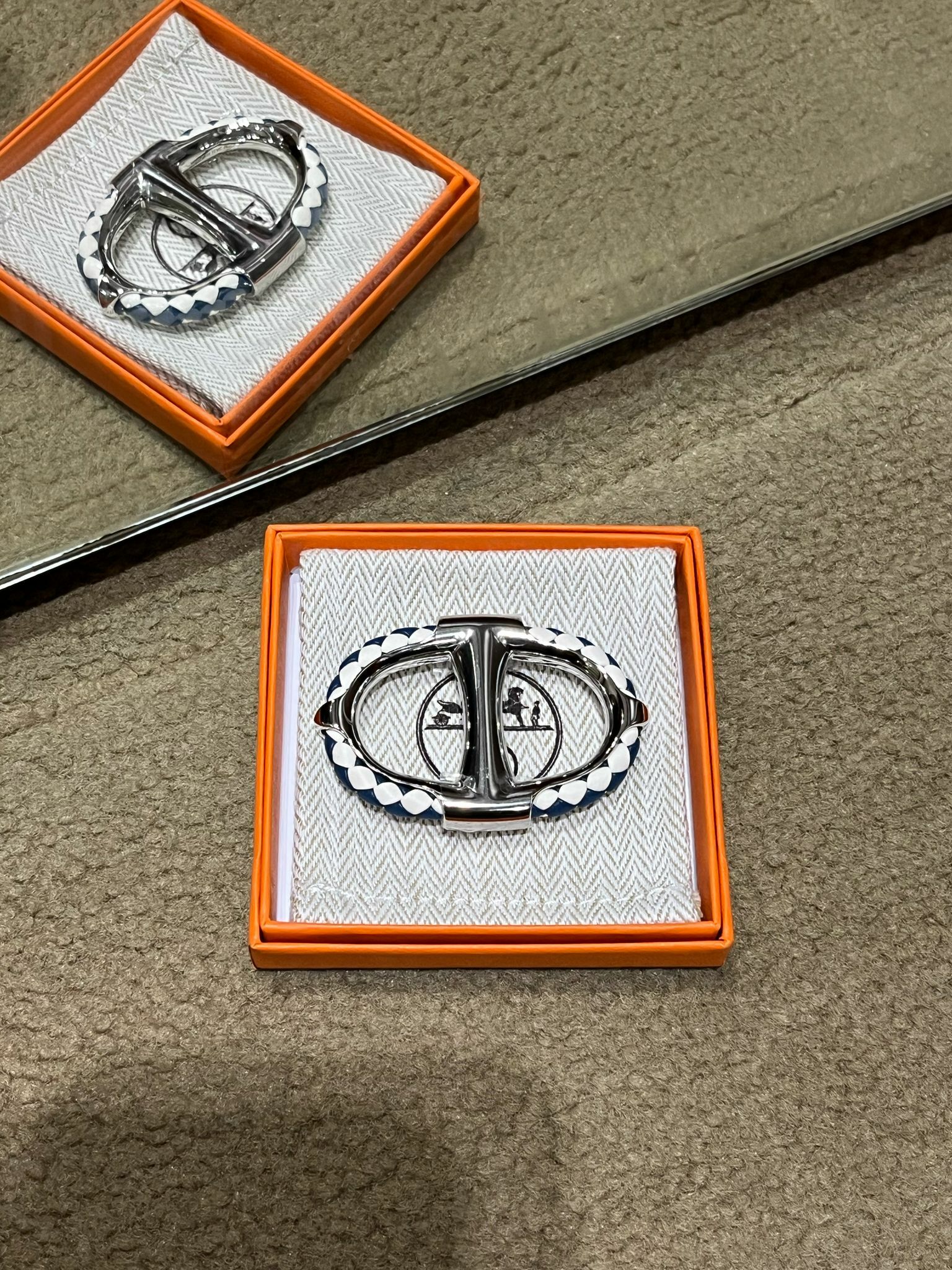 Chaine d'ancre tressee scarf 90 ring Palladié / Bleu