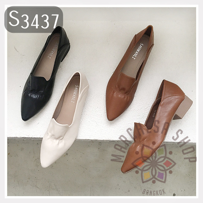 S3437 - 牛皮彈力尖頭低踭鞋 (徧細一碼)