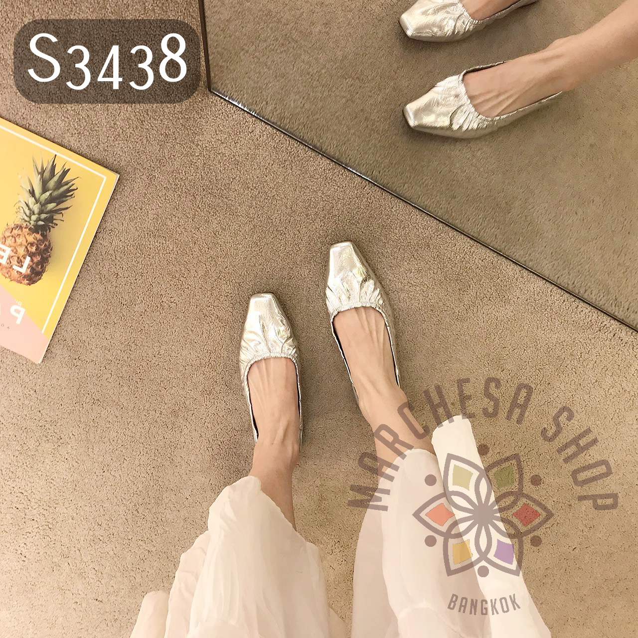 S3438 - 牛皮彈力皺紋頭低踭鞋