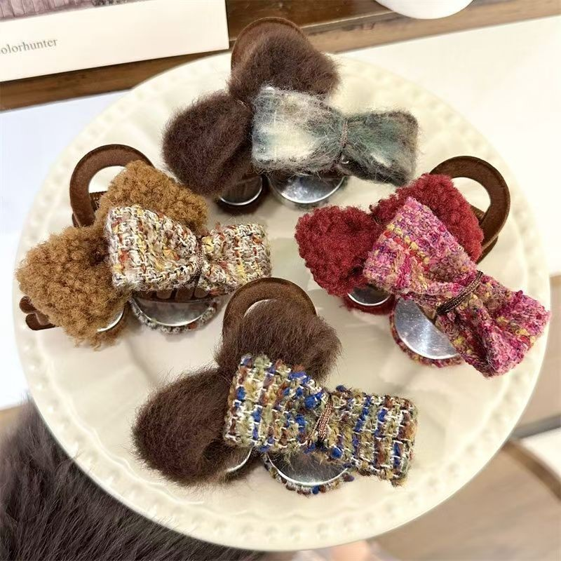 [2 FOR RM10] Double-Sided Plaid Wool Bow Hair Claw