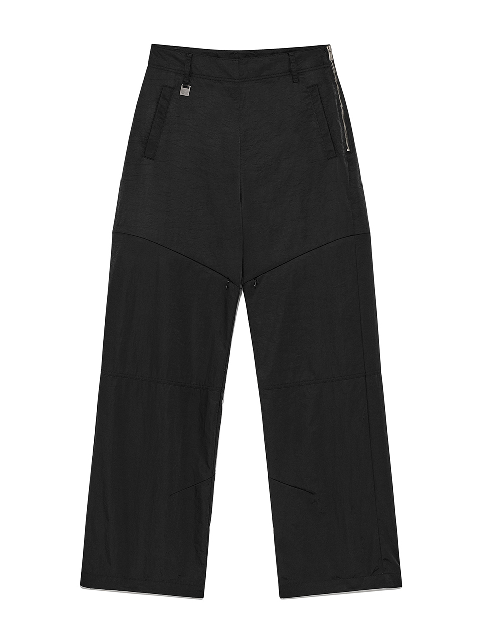 拉鍊細節尼龍長褲 黑色