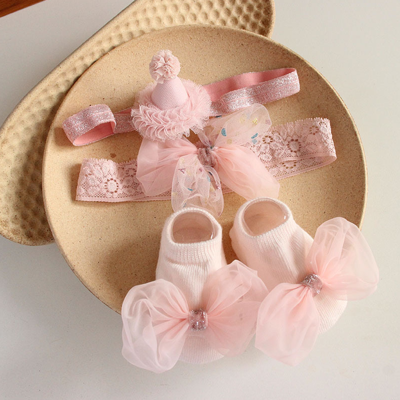 BYB04HA090PK  粉色Party Girl髮帶連襪仔Set