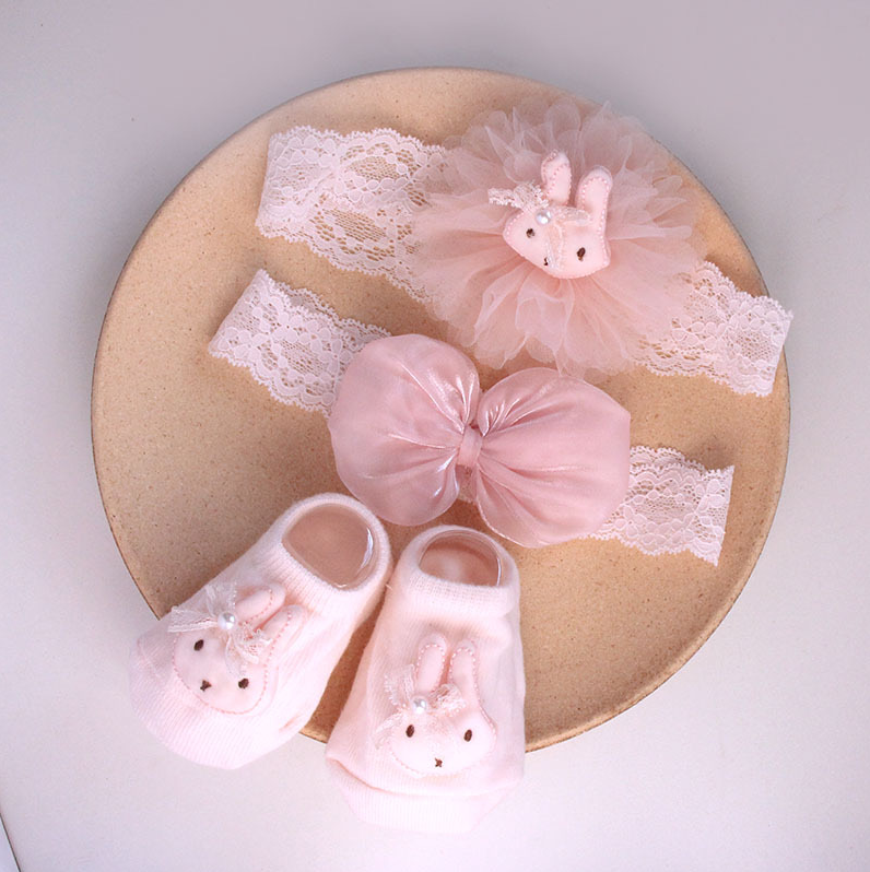 BYB04HA094PK  粉色萌萌兔系列髮帶連襪仔Set