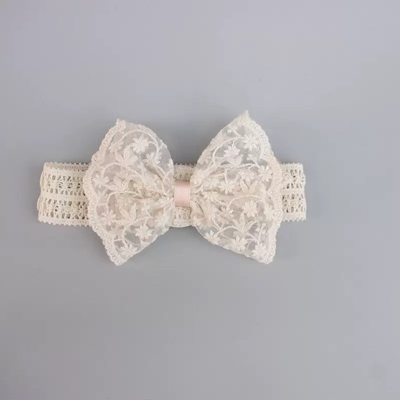 BYB04HA096BE  法式Lace米色大蝴蝶結髮帶