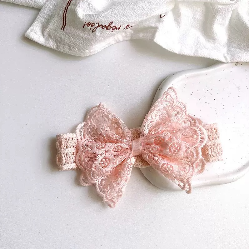 BYB04HA097PK  法式Lace粉色大蝴蝶結髮帶