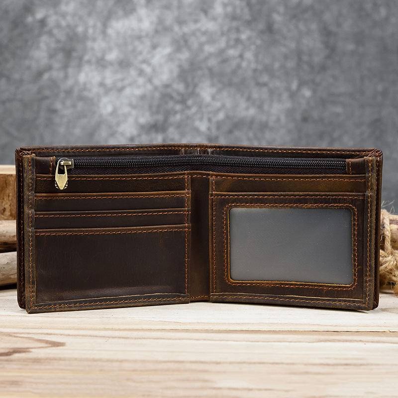 皮夾 短夾 中夾 真皮錢包 真皮皮夾 男生錢包 復古錢包 牛皮錢包 二折錢包 真皮短錢包 牛皮拉鍊錢包 生日禮物 061