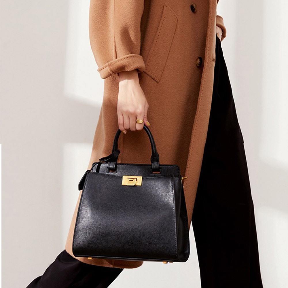 斜背包 女生包包 側背包 手提包 凱莉包 箱包 真皮包包 鎖扣包 硬殼包 牛皮包包 小眾包包 黑色包包 女生禮物 107