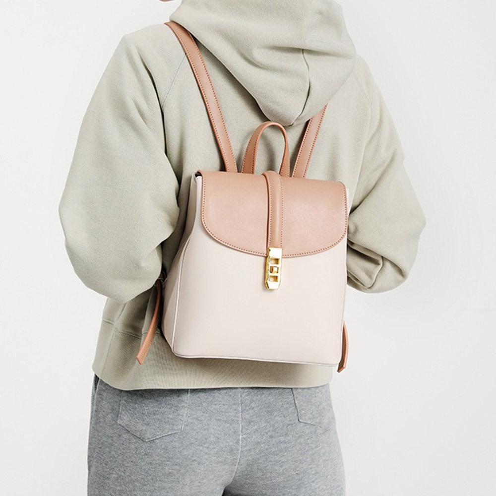 後背包 包包女 背包 皮革包包 小背包 韓國後背包 奶茶色包包 撞色包包 小眾包包 百搭包包 通勤背包 女生禮物 571