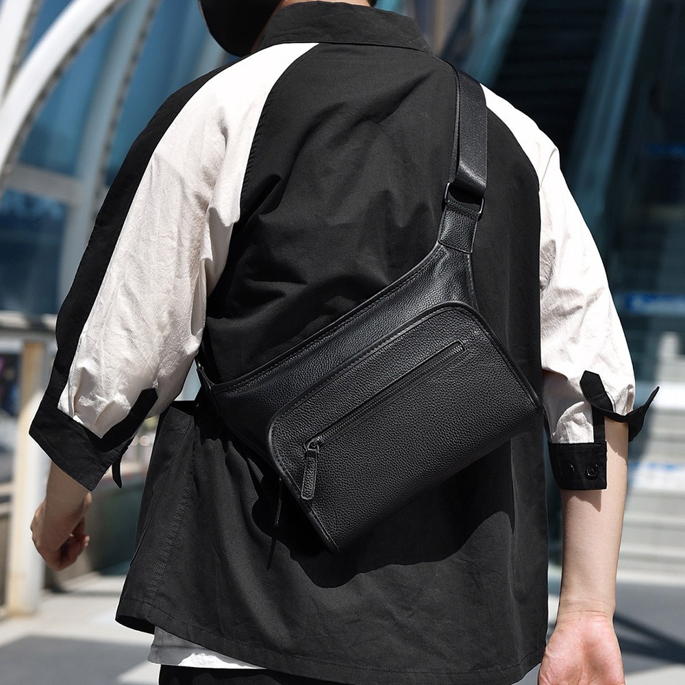 側背包 男生包包 斜背包 防水包 韓國包包 日系包包 復古包包 牛皮包包 皮革包包 造型包包 黑色包包 男生禮物 004